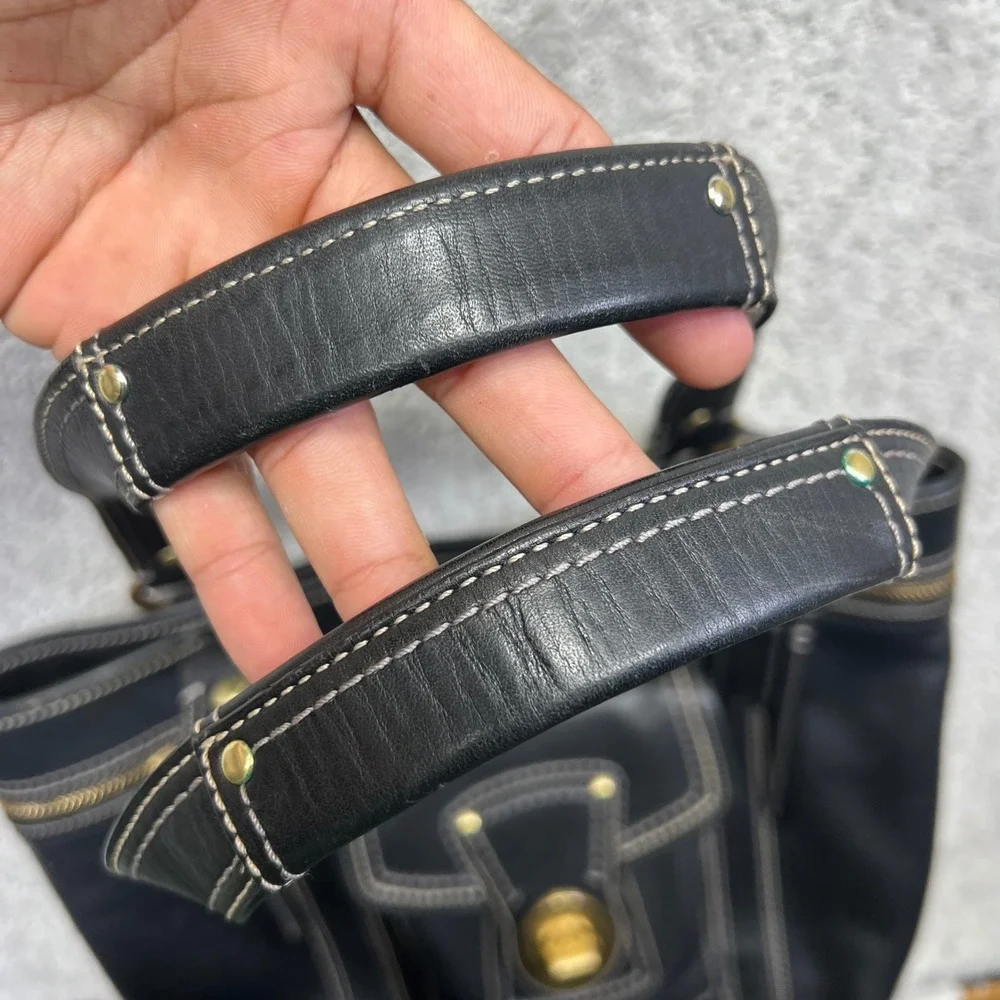 Y2k Coach Gigi Tote Bag Black Leather Brass Hardware Turnlock Top Handle